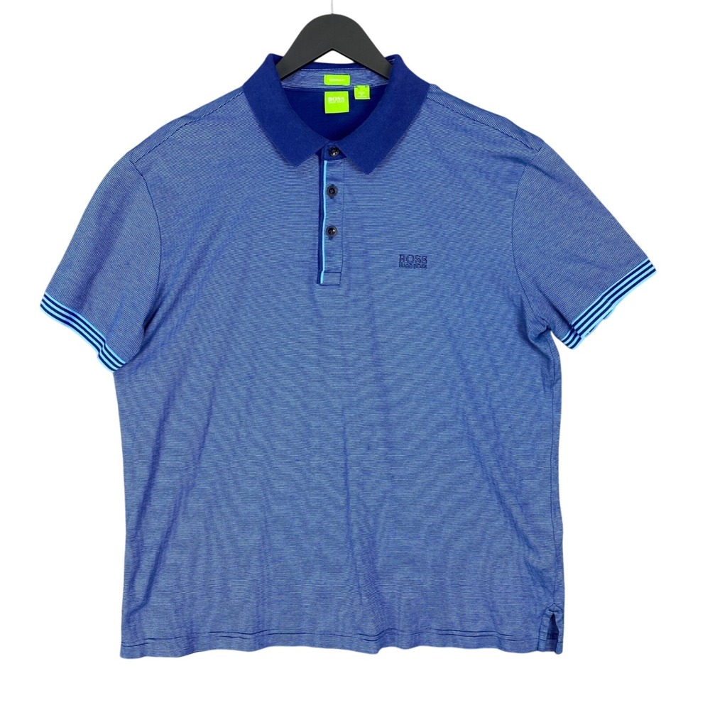Hugo Boss Golf Polo Shirt Short Sleeve C. Janis Mens XL Blue Striped Modern Fit